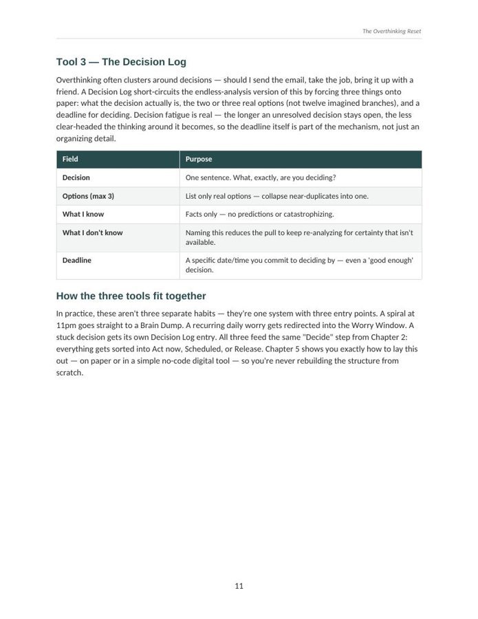 Preview page: The Decision Log tool